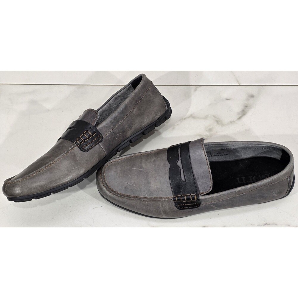 Born Gray Leather Penny Loafers Driving Mocs Slip On Shoes Men 9.5 M Casual Prep